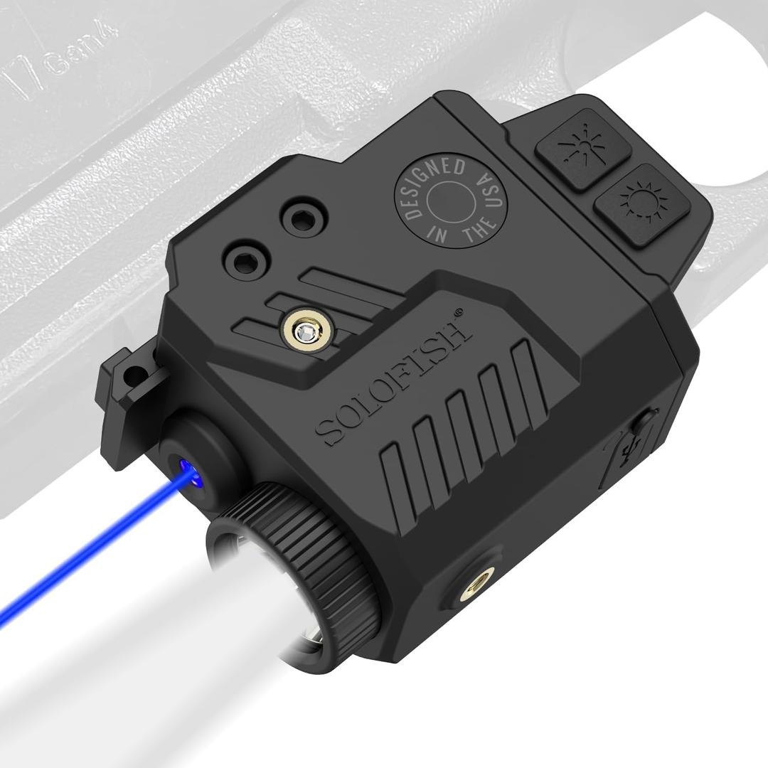Solofish 800 Lumens Adjustable Pistol Light Laser Combo, Strobe Function Blue Laser and Tactical Light Fits for Full Size with Rail