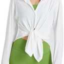 Women's UPF 50+ UV Sun Protection Long Sleeve Shirt Button-Down Shirt Yoga High Stretch Sport Blouses, XL, White