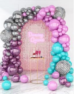 House of Party Disco Balloon Garland Kit 96 Pcs Latex and Holographic Foil Balloons with Disco Foil Balloons for Birthday, Bachelorette, Last Disco Party Decorations