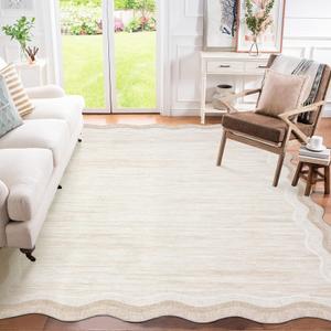 Garvee Scalloped 8x10 Rugs Washable Area Rugs for Living Room,Modern Stain Resistant Solid Rug for Bedroom, Scalloped Low Pile Non-Slip Neutral Rug for Farmhouse Dining Room Home Office Dorm,Cream