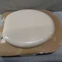 Mayfair Padded Toilet Seat, Cushioned Soft Vinyl over Wood Core Seat, Secure Hinges, Easy Clean, Made in USA, Round, Bone