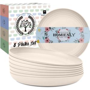 Homienly Wheat Straw Plates 8 PCS Unbreakable Dinner Plates - 10 inch Dishwasher & Microwave Safe Plastic Plates Reusable Lightweight Roud Plates, Plates for Kitchen, Dinner, Outdoor,Picnic (Beige)