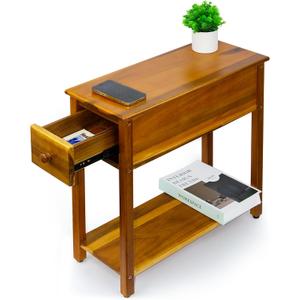 ENKEZI Narrow End Table with Drawer and Shelf Slim Side Table for Small Spaces, Nightstand for Bedroom or Living Room, Small Bedside Table (Top Drawer), 23"L X 10"W X 24"H
