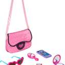 Amazon Basics 8-Piece Pretend Play Purse Toy with Accessories for Girls Ages 3 and Up, Kids Toy Handbag Gift Set Including Smartphone, Sunglasses, Pretend Makeup Kit, Keys and Credit Card, Pink