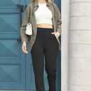 Balleay Art Women Straight Leg Dress Pants High Elastic Waisted Slacks Business Casual Work Office Trousers (Black, XL)