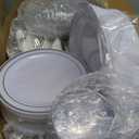 M MCIRCO 350 Piece Dinnerware Set,100 Silver Rim Plastic Plates, 50 Cups,50 Pre Rolled Napkins with Plastic Silverware, Disposable Dinnerware Set for 50 Guest, Silver