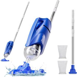 2025 Upgraded Handheld Pool Vacuum Cleaner for Above Ground & Inground Pools - Cordless Pool Cleaner w/18.5GPM Suction, Telescoping Pole(20-69in), 2 Brush Heads - Ideal for Spas & Hot Tubs (Ocean Blue)