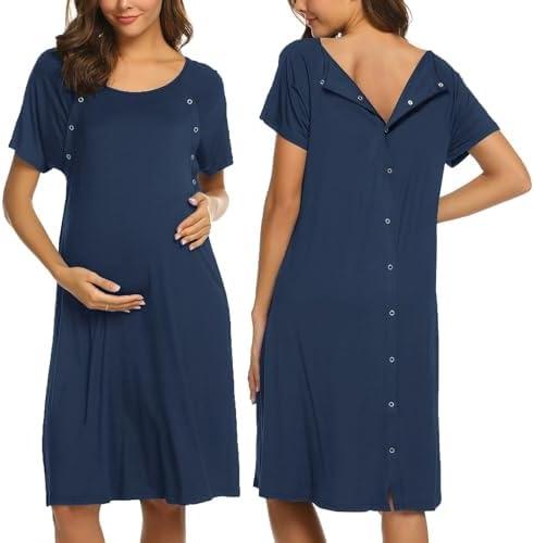 Ekouaer Women’s Nursing/Delivery/Labor/Hospital Nightdress Short Sleeve Maternity Nightgown with Button XXL