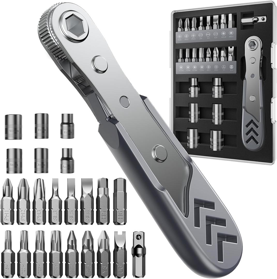 Stocking Stuffers for Men Adults, AXTH 23in1 Right Angle Ratcheting Screwdriver Set, Gifts for Dad, Unique Husband Christmas Gift, Magnetic Offset Screwdriver Repair Tool, Gadgets for Men