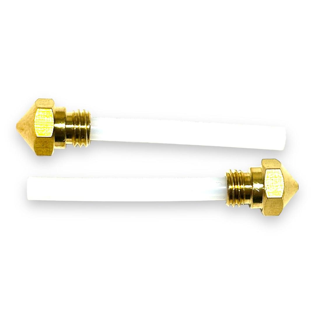 Brass Hotend Extruder Nozzle 0.4mm with 45mm PTFE Tube for Qidi X-One/X-Plus/X-Max Printers - 2 Pack