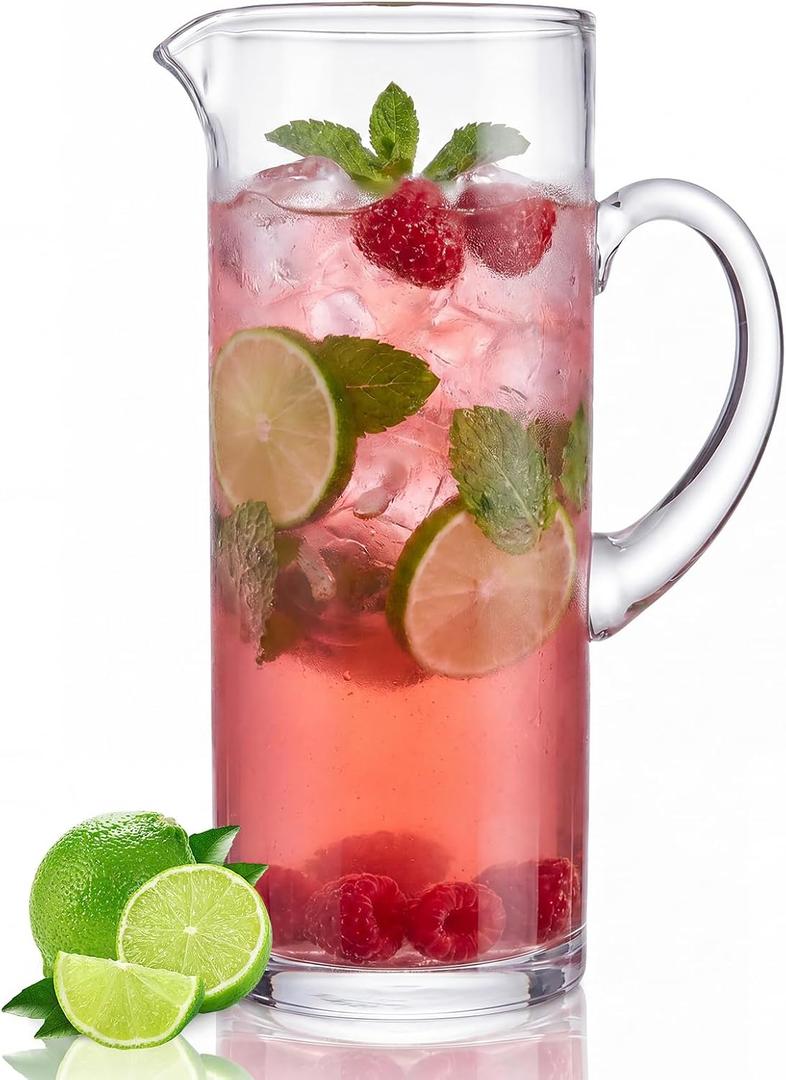 LemonRoad 68 oz Clear Glass Pitcher with Handle Vintage Water Jug for Serving Ice Tea, Juice, Milk, Beverages Glass Water Pitcher as Christmas, Wedding, Birthday Gifts(Classic)
