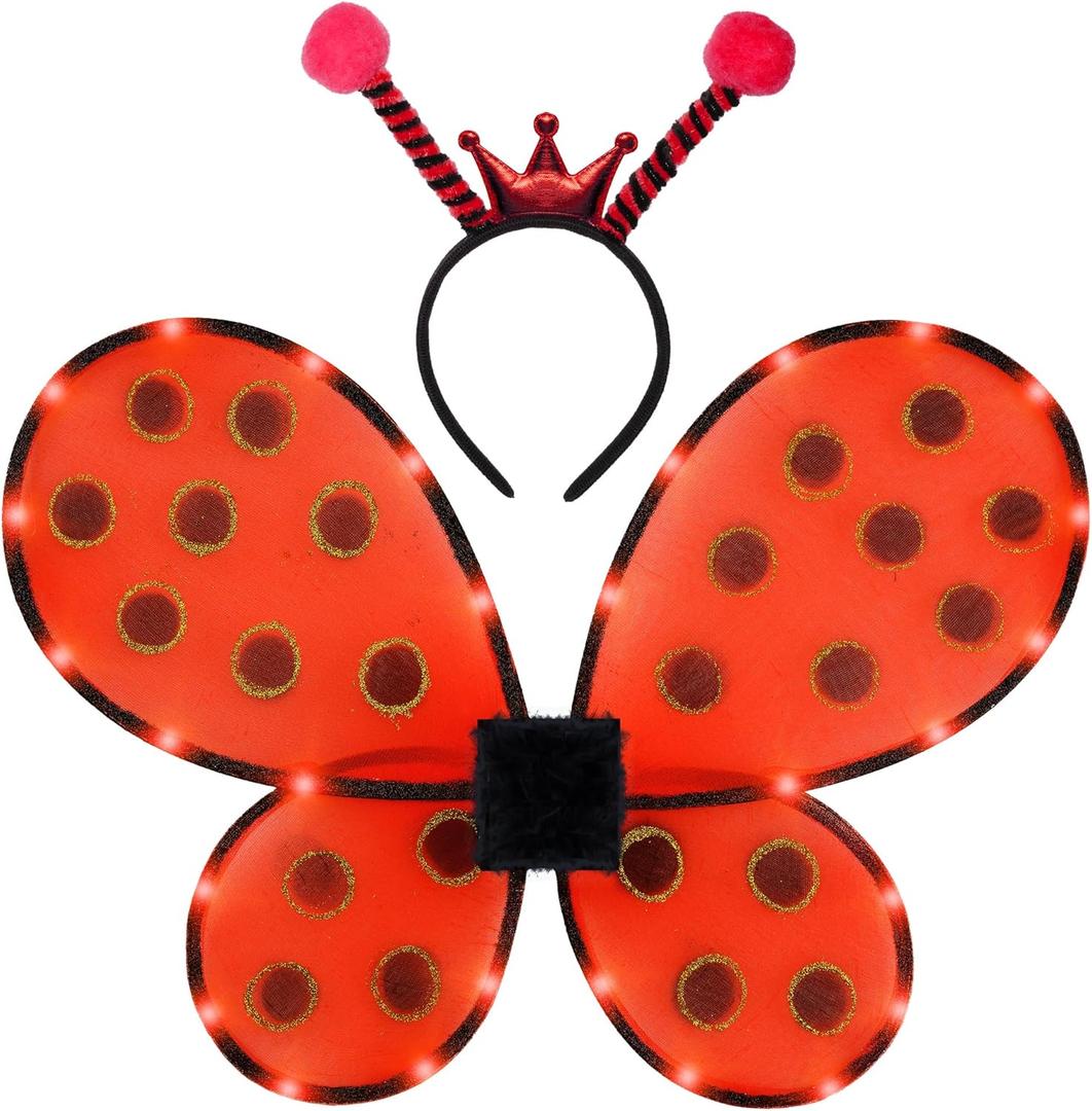 Funcredible Light Up Ladybug Wings & Antenna Headband  Adult Insect Costume Accessories  Halloween Cosplay Party Set Red