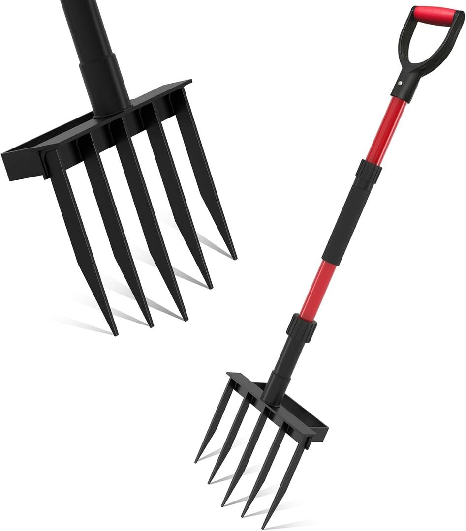Pitch Fork for Garden, 5-Tine Heavy Duty Pitchfork for Loosening Soil, 41 Inch Gardening Fork for Digging, Composting, Spading, Cultivating Soil, Metal Fork Head with Fiberglass Handle, D-Grip