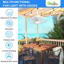 Outdoor Ceiling Fans with Lights: 20" Waterproof Plug-in Ceiling Fan with Remote App Control - Gazebo Caged Hanging Fan for Patios Porch Pergola 6 Speeds Reversible - White