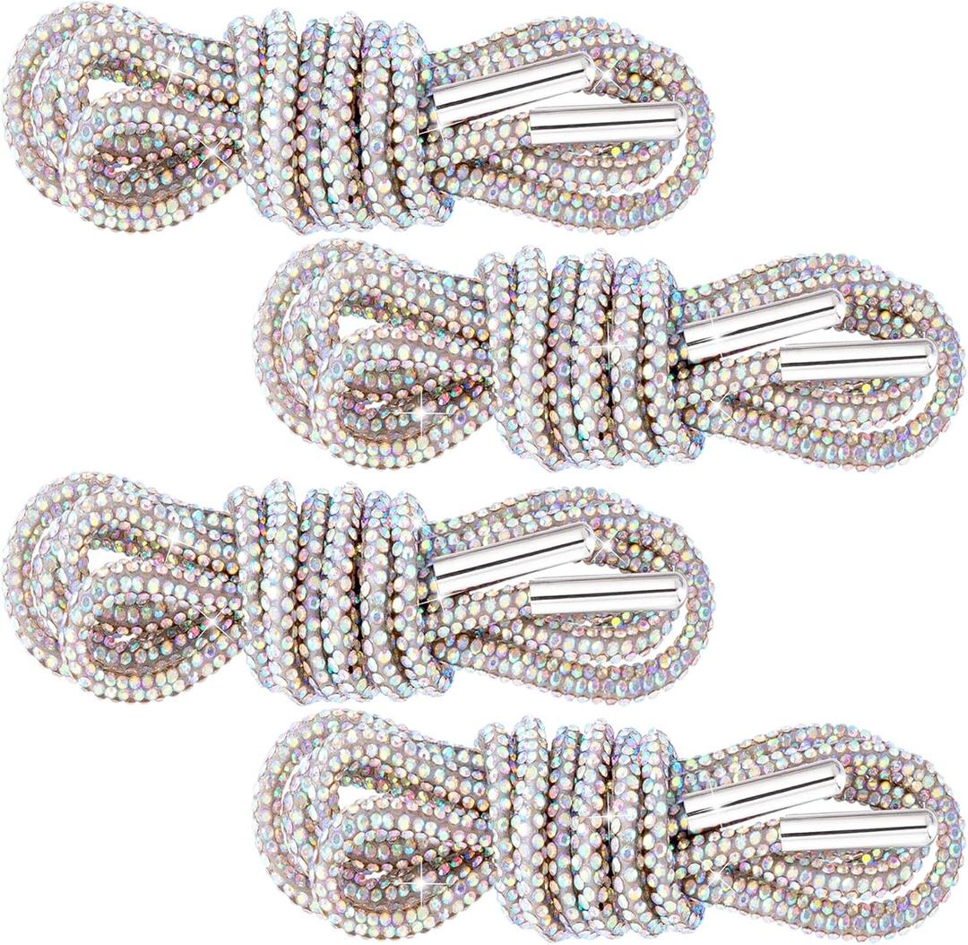 PAGOW Rhinestone Shoe Laces, Glitter Bling ShoeLaces for Sneakers, Crystal Diamond Rope Shoelaces, Round Shoe Strings (120cm, 2 Pairs-ab Color)
