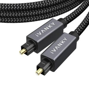 IVANKY Optical Audio Cable 15ft/4.5M Long Digital Audio Optical Cable for Soundbar, S/PDIF Toslink Fiber Optic Cord [Braided, Gold-Plated Connectors, CL3 Rated] for TV, Samsung, Xbox/PS4, Sonos-Grey