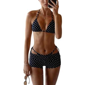 SHENHE Women's 3 Piece Summer Beach Bikini Set Sexy Halter Holiday Swimsuit Shorts Coverups, Small 
