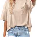 Dokotoo Womens Tops Cute Lace Summer Short Sleeve 2026 Oversized Casual T Shirts Lace Pockets, L