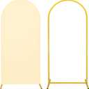 Metal Arch Stand and Cover Set,1 Beige Spandex Fitted Backdrop with 1 Gold Wedding Arched Stand Frame for Parties Birthday Baby Shower Bridal Banquet Decoration (6FT)