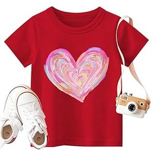 Valentines Shirts for Girls Boys Kids Toddler Valentines T-Shirts Short Sleeve Cute Love Heart Valentine's Tee Funny Rainbow Love Heart Tops, Size 110