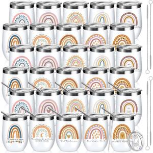Inbagi 30 Pcs Teacher Appreciation Gifts Rainbow Mugs Cups with Lids Bulk Daycare Teacher Stainless Steel Tumbler School Thank You Gift for Thanksgiving Christmas Education Counselor (12OZ)