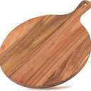 Dicunoy Acacia Wood Pizza Peel, 12" Round Charcuterie Board with Handle, Cutting Board Cheese Paddle Fruit Chopping Board Tray for Bread, Vegetables, RV, Camping (Large)