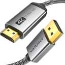 WARRKY 4K DisplayPort to HDMI Cable [UHD, Metal Case, Nylon Cable] 6FT Unidirectional Display Port 1.2 Source to HDMI 1.4 Screen, DP to HDMI Compatible for Computer, NVIDIA, AMD, Dell, Lenovo, Monitor