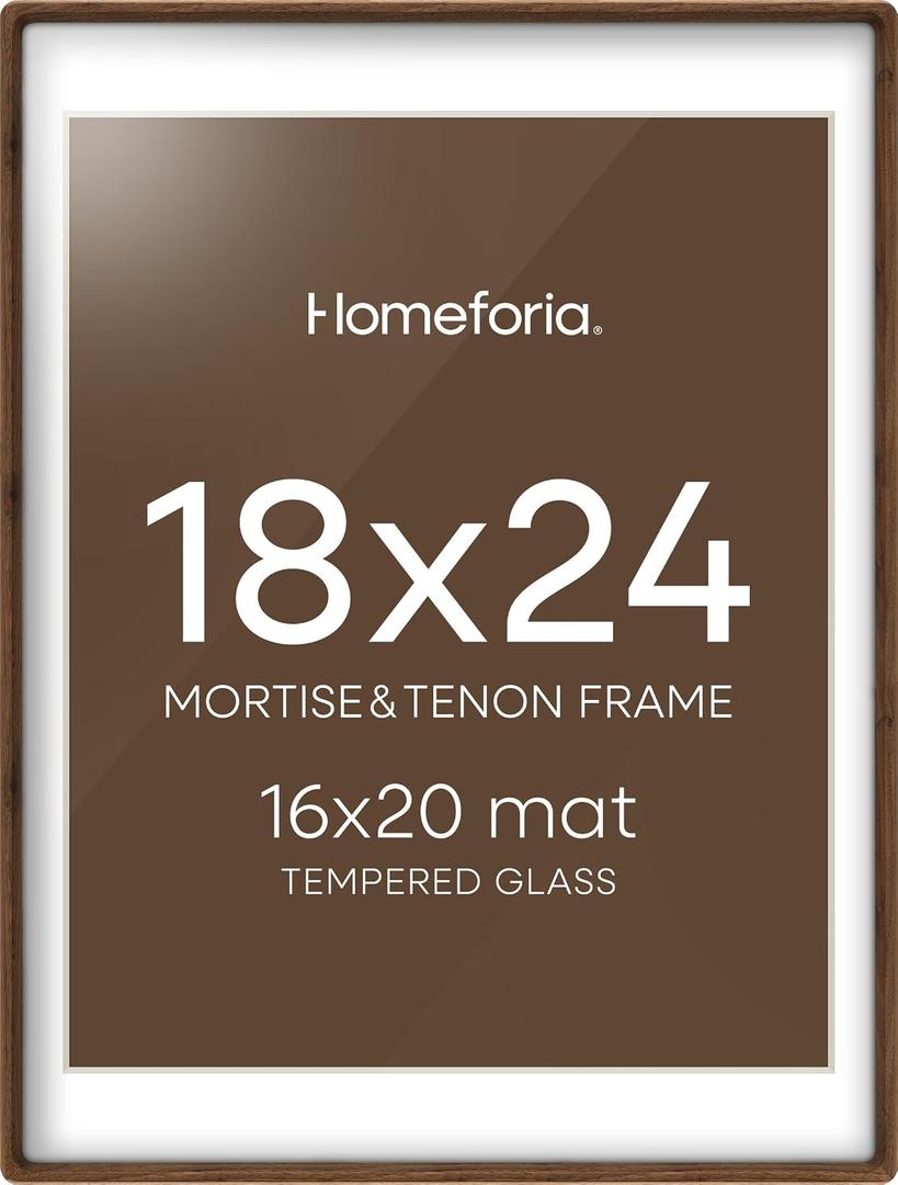 Homeforia 18x24 Mortise&Tenon Walnut Poster Frame, 16x20 Mat, Glass