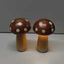 LONRISWAY 2 Pack LED Wood Mushroom Table Lamp, Rechargeable Cordless Touch Bedside Small Lamps, Wireless Step less Dimming Night Light, Portable Battery Lamp for Bedroom Nightstand for Birthday Gifts