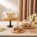 Lallisa Set of 3 Cake Stand with Lid Set, 12" Bamboo Wood Cake Stand with Dome, Dessert & Charcuterie Display with Large Acrylic Dome, Wooden Display Risers for Wedding, Party, Home Decoration