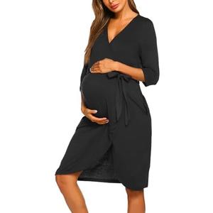 Ekouaer Maternity Robe Nursing Robes for Hospital Labor Delivery V Neck Pregnancy Bathrobe Womens Postpartum Nightgown, XL