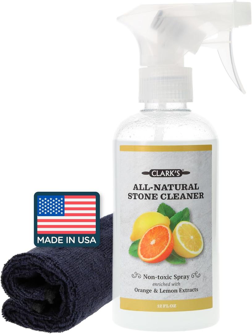 CLARK'S Natural Stone Spray Cleaner, with Microfiber Cloth for Soapstone, Granite, Quartz, Marble, & other Countertop Surfaces  Pure Ingredients to Keep Stone Protected, Citrus Oil Extracts, 12oz (0.03 Fl Oz (Pack of 355))