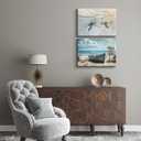 BHSUUHIT Nautical Boat on Beach Wall Art Coastal Painting Wall Decor Ocean Seagull Seascape Canvas Posters Sea Bird Farmhouse Prints pictures for Seashore Bathroom Bedroom Living Room(16x12in Canvas)