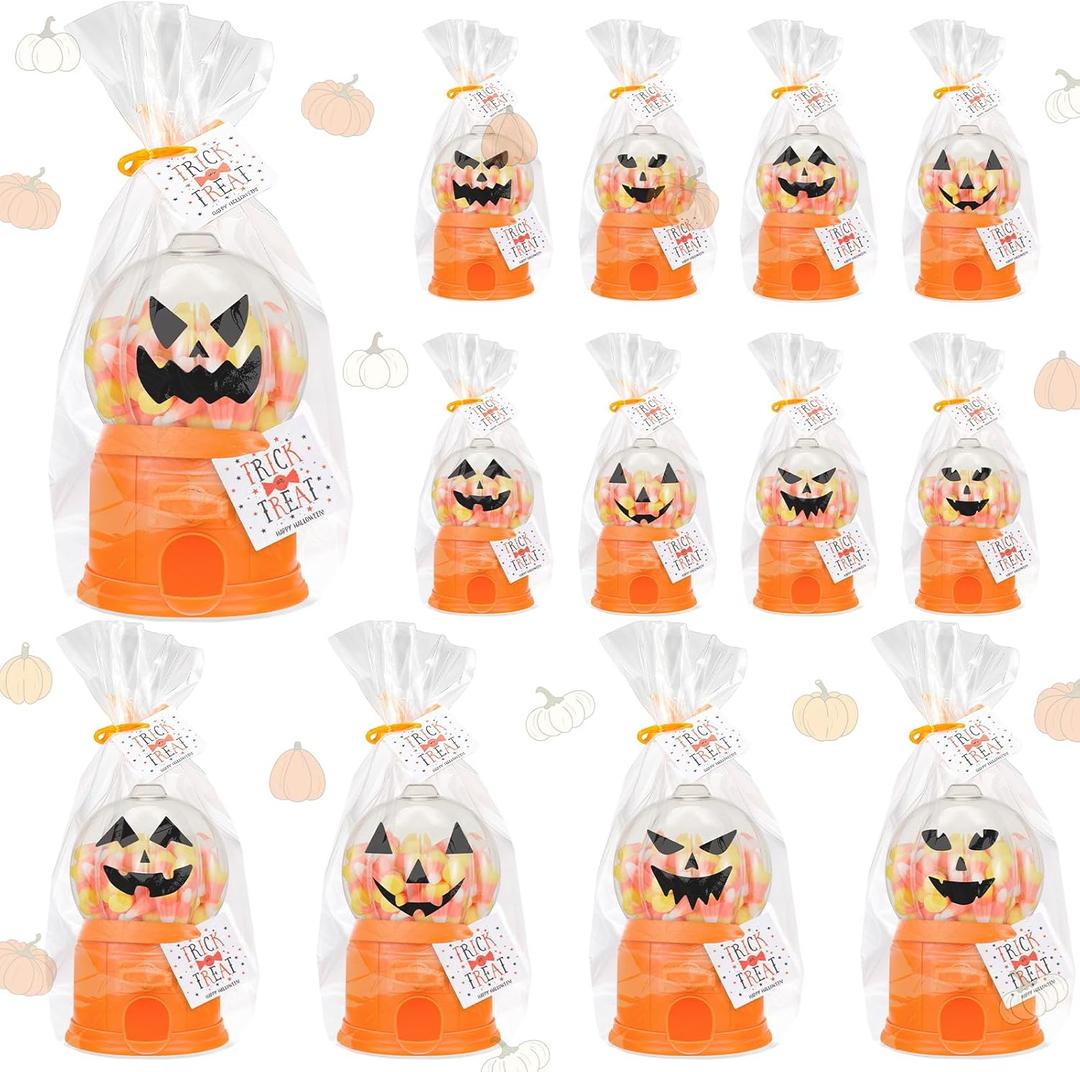 12 Pack Halloween Party Favors Pumpkin Candy Dispenser Gumball Machine Kit School Classroom Gift, Halloween Exchange Gift Classroom Favors