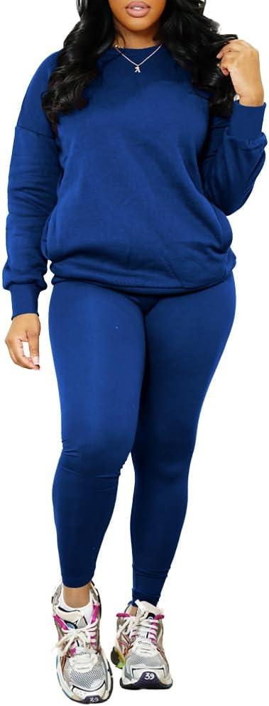 Nimsruc 2 Piece Outfits For Women Sweatsuits Sets Casual Long Sleeve Pullover Jogger Sweat Pants Set With Pocket (XX-Large, 9056-royal Blue)
