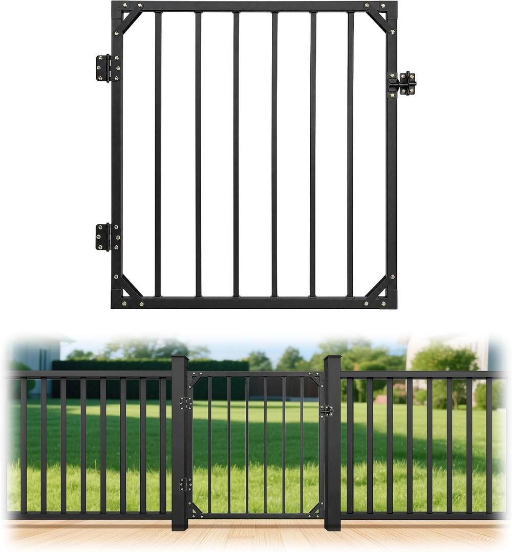 36 * 36in Heavy Duty Adjustable Outdoor Metal Deck Gate with Hinges & Latch