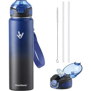 Enerbone 32 oz Insulated Water Bottle, Stainless Steel Bottle with Carrying Strap, Double-Wall Vacuum Insulation Design, Leakproof Sports Bottle with Straw, Keep Drinks Cold or Hot for Hours (Twilight)
