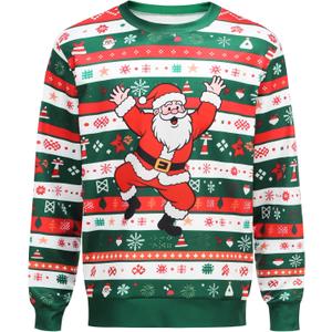 GRAJTCIN Ugly Couples Christmas Sweater Adult Funny 3D Print Cat Elk Dog Christmas Party Cosplay (Medium, Red and Green-santa Claus)