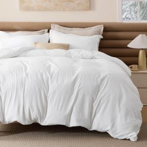 Bedsure White Bed Comforter Full, Breathable Mellow Marshmallow Comforter, 4 Pieces Prewashed Soft Bedding Set for All Seasons Use, Includes 1 Duvet Cover, 1 Comforter, 2 Pillow Shams