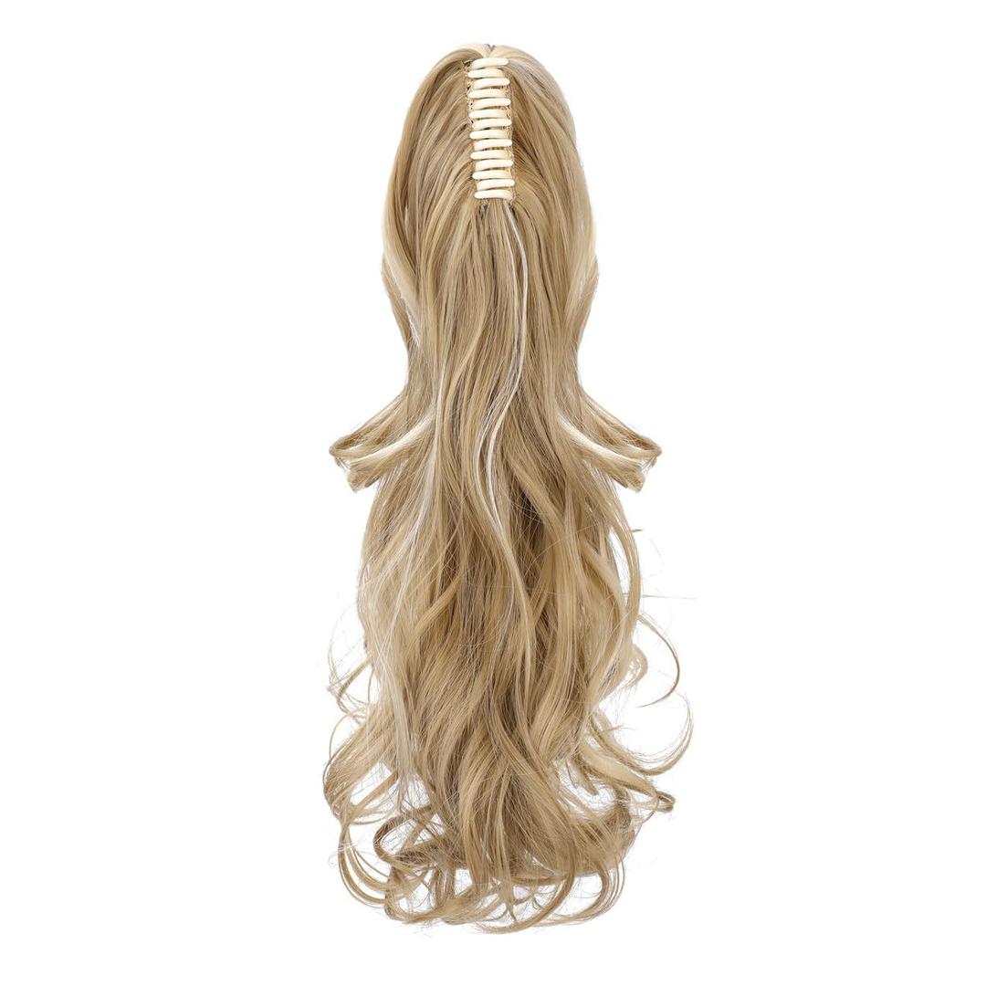 Claw Clip Ponytail Extension 18" Clip in Wavy Ponytail Hair Extensions Long Pony Tails for Women Extensions Ash Blonde Mix Light Bleach Blonde Wave Hairpiece