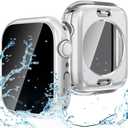 Goton Privacy Waterproof Case Compatible for Apple Watch Screen Protector 45mm Series 9/8/7, Anti Spy Face Cover Back Bumper for iWatch Accessories (Silver)