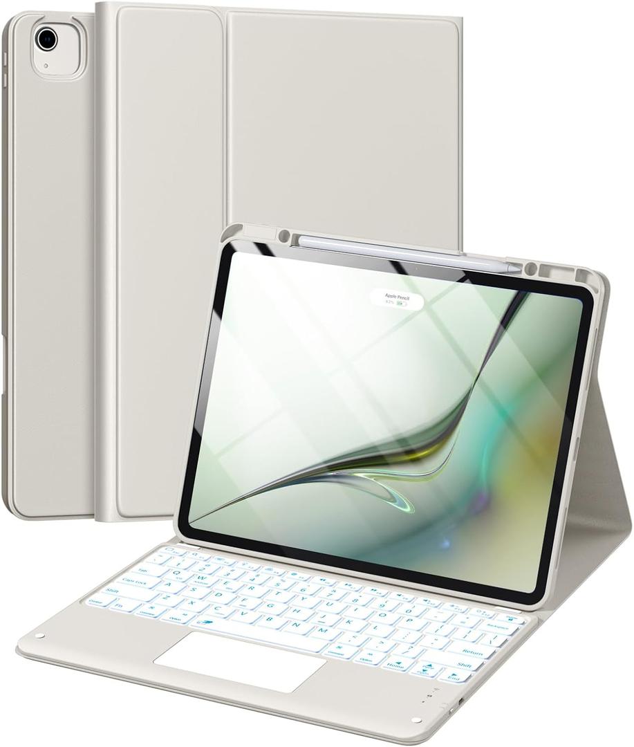 Harvopu for iPad Air 13 Inch & Pro 12.9 Case with Keyboard - Multi-Touch Trackpad, 7 Colors Backlit, Detachable Folio Cover for iPad Pro 12.9 (6th, 5th, 4th, 3rd gen), Air 13 M4/M3/M2 (Starlight-gray)