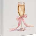 Cocktail Signs, Bar Decorations for Home,Pink Coquette Bow Champagne Wooden Box Sign, Champagne Bar Wood Signs for Home Desk Table Shelf Decor, 5x5 Inch