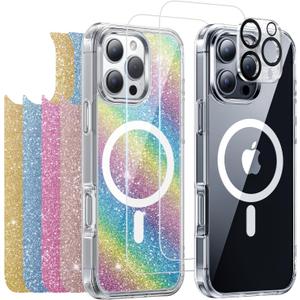 Meifigno Designed for iPhone 16 Pro Case, Compatible with MagSafe, with 5X Glitter Cards, 2X Screen Protectors, 1X Camera Lens Protector, Anti-Yellowing Magnetic Case Designed for 16 Pro 6.3, Clear