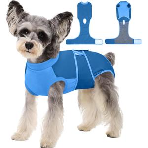 Kuoser Dog Recovery Suit, Female/Male Spay/Neuter Surgery Suit, Post-Surgery Anti-Licking Pet Onesie, Blue, XS (X-Small (Back: 8.3" - 11.4"; Weight: 4 - 7LB))