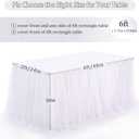 White Tulle Table Skirt for Rectangle Tables 6FT Table Skirting 2 Layer Birthday Party Tutu Table Cloth for Baby Shower Party Supplies (L6(ft)* H30in, White + Led Light)
