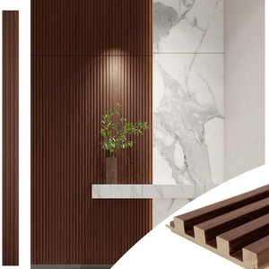 Art3d Slat Wood Wall Paneling for Interior and Ceiling Decoration - Pack of 4pcs + 1pc End-Trim, Size 108 x 5.7in.- Walnut