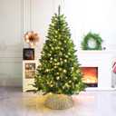 Prelit Christmas Tree Artificial Hinged Xmas Tree with Stand,Multicolor Lights,Decorated for Home Holiday,6FT (Full)