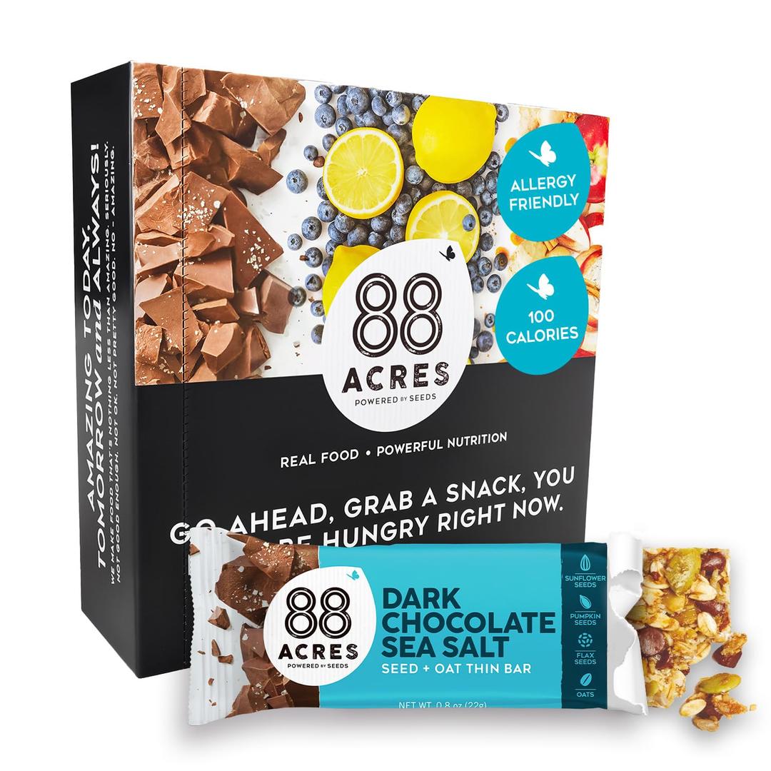 88 Acres Granola Bar Thins | Dark Chocolate Sea Salt | Gluten Free, Nut-Free Oat and Seed Snack Bar | Vegan & Non GMO | 18 Pack