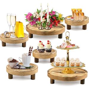 6PCS Wooden Risers for Display Wood Cake Stand for Party Round Food Risers for Buffet Wooden Holder Rustic Riser for Decor Tiered Tray Decor Home Kitchen (Light Brown, 6 PCS (8”, 6”, 5”))